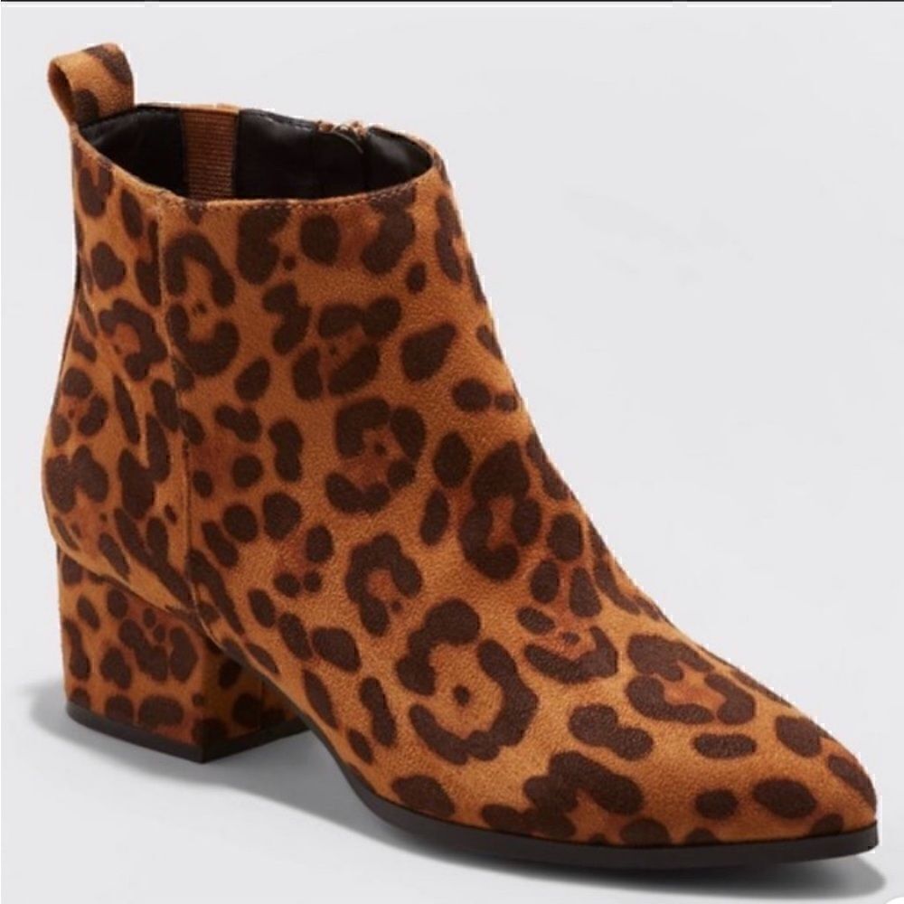 A New Day Womens Valerie Ankle Boots Booties Brown Microsuede Leopard Zip NWT